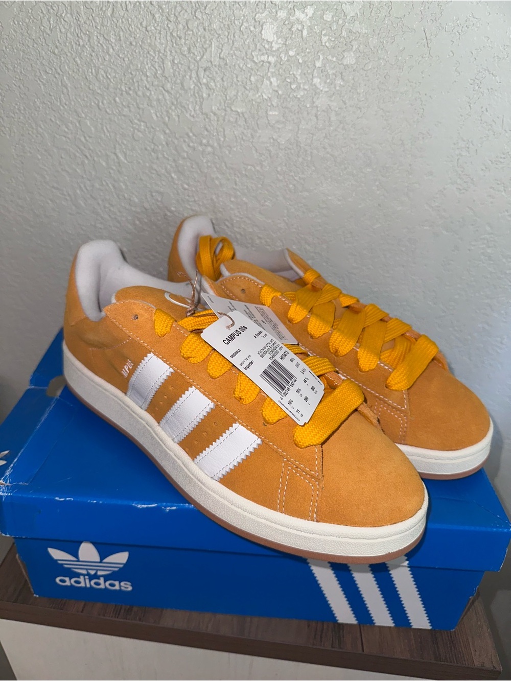 adidas Orange Suede Campus Sneakers with White Stripes